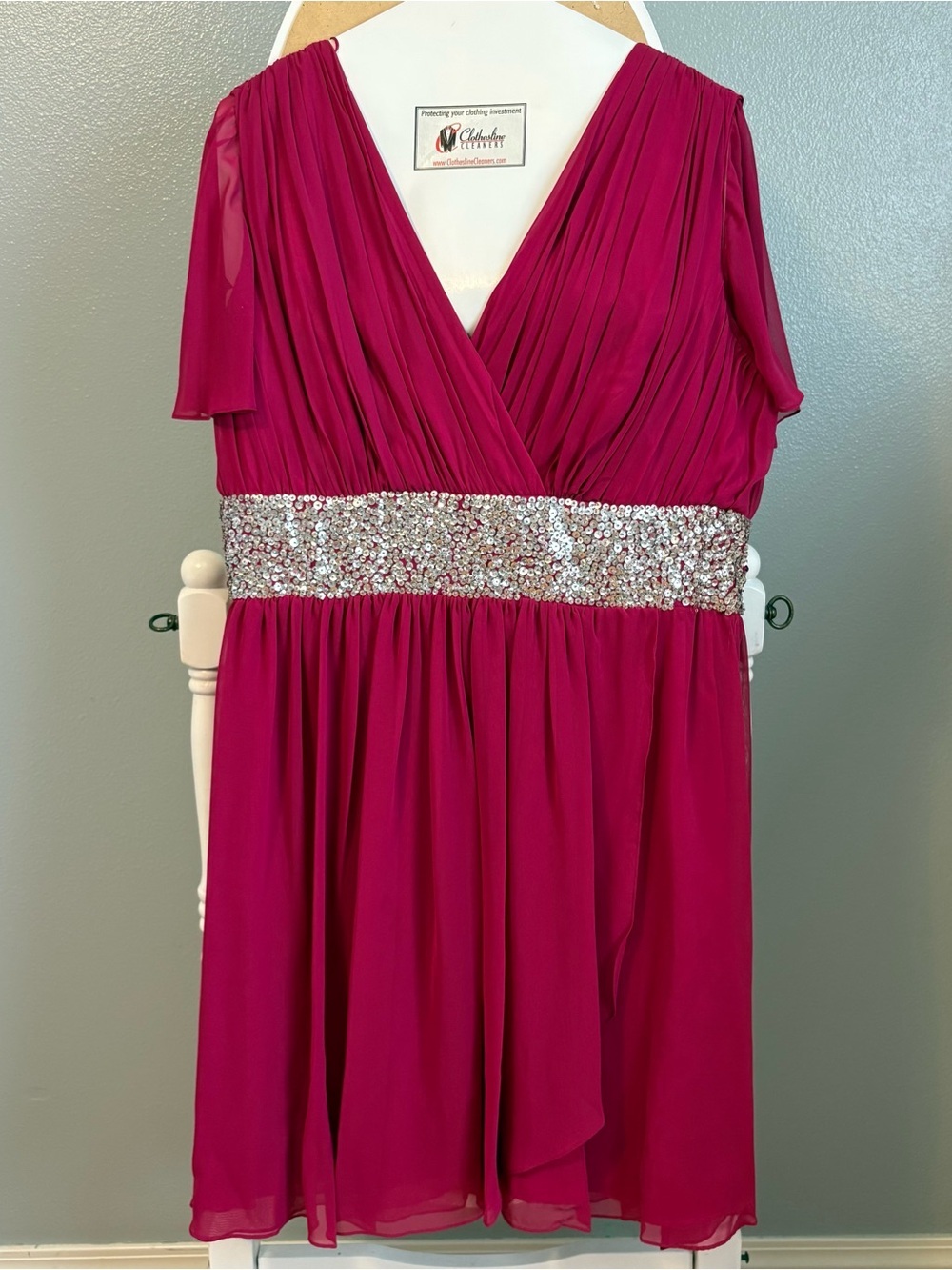 JS Boutique Fuchsia Chiffon Sequin Dress Wmn’s 18W Cocktail Formal Wear